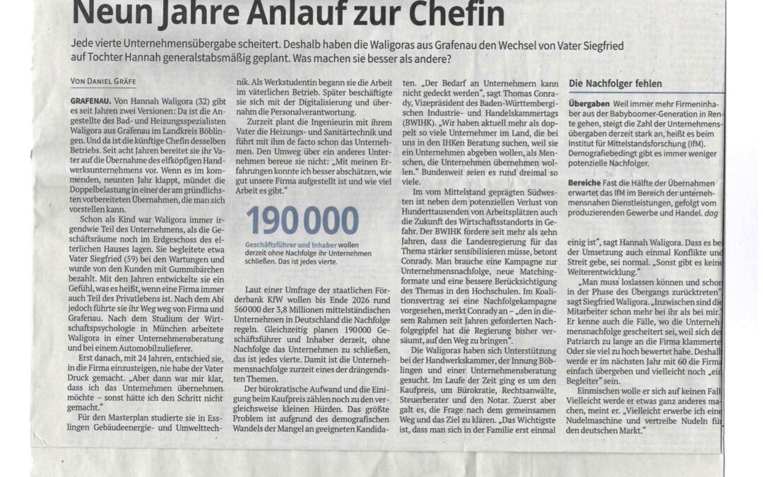 Nachfolge braucht Zeit – ein Presseartikel